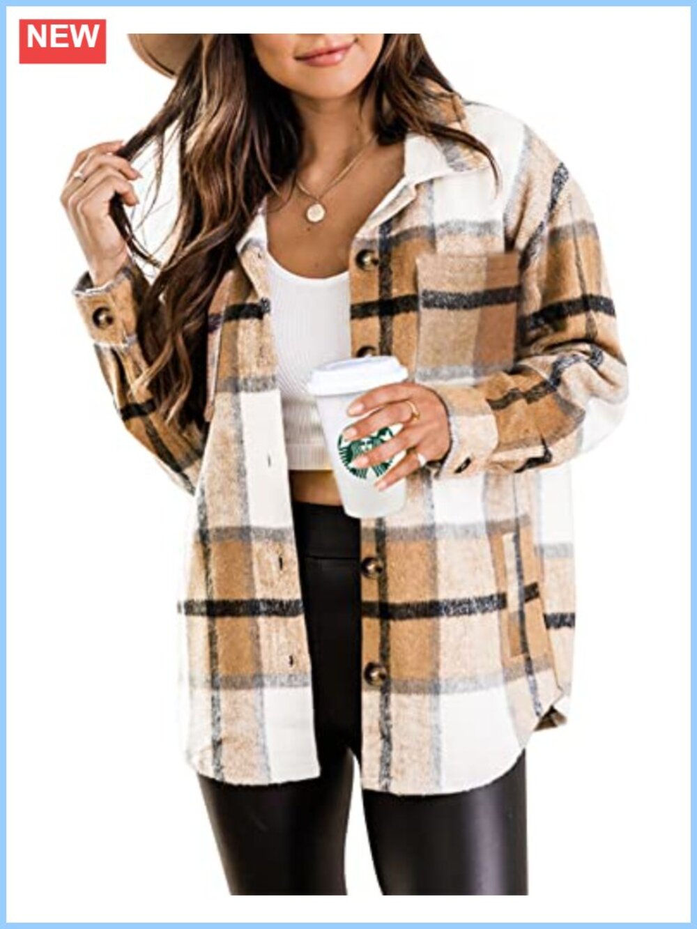 Women's Plaid Shacket Jacket Long Sleeve Button Down Flannel Shirt